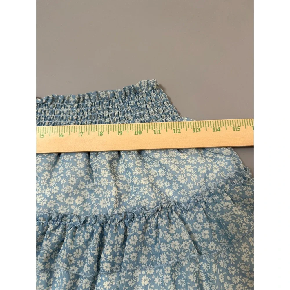 Altar'd State Blue White Floral Tiered Ruffle Mini Skirt Smocked Waist L